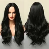 Dark Black Natural Long Wave Synthetic Hair Wigs Middle Part Heat Resistant Wigs for Afro American Women Daily Cosplay Party Use 1