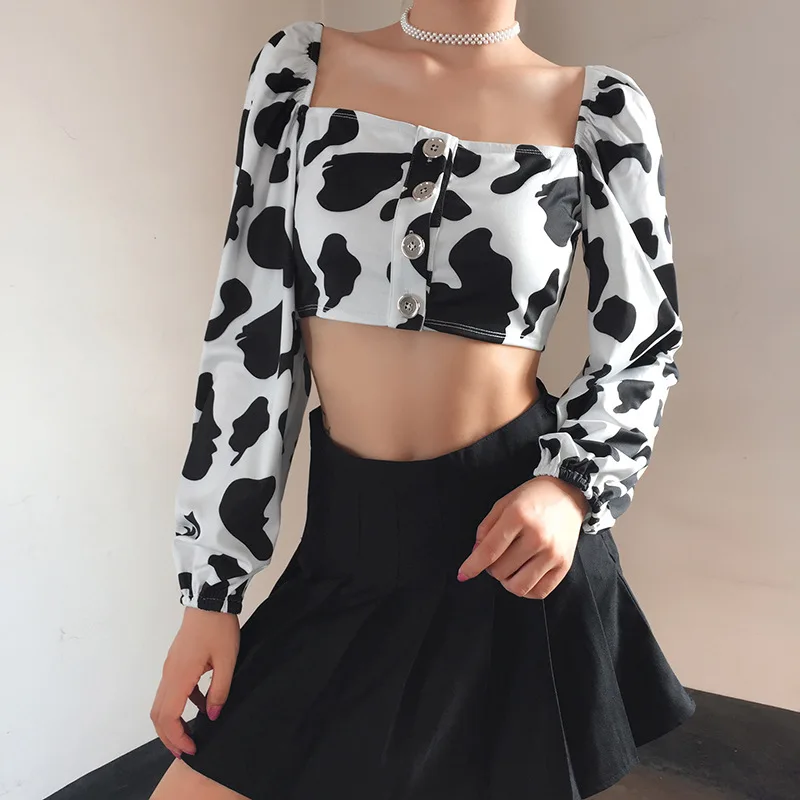 AJh,long sleeve cow print shirt 