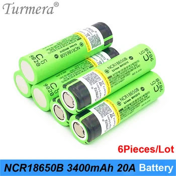 

Turmera 100% Original 18650 Battery NCR18650B 3.7V 3400mAh 20A Rechargeable Lithium Battery for Screwdriver Flashlight 6Pieces