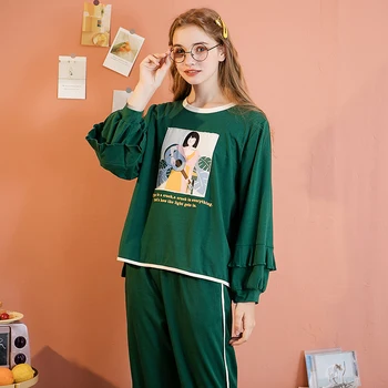 

FENTENG Autumn Pajamas For Women Causal Oneck Full Sleeve Loose Home Suit Women Pajama Set Night Suit For Women X98132450