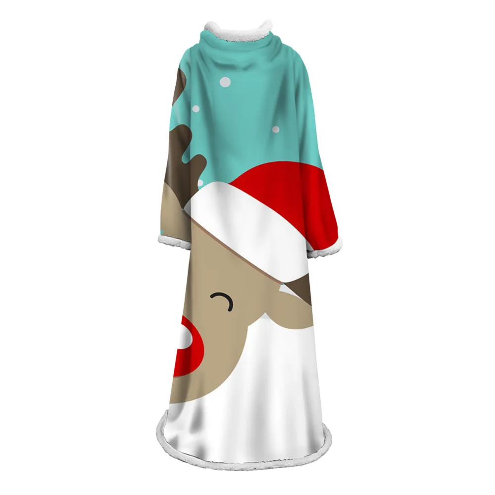 

3d Christmas Blanket with Sleeves Super Warm Crystal Velvet Wearable Blankets Winter Thickening Warm Loose Large Blanket Shirt