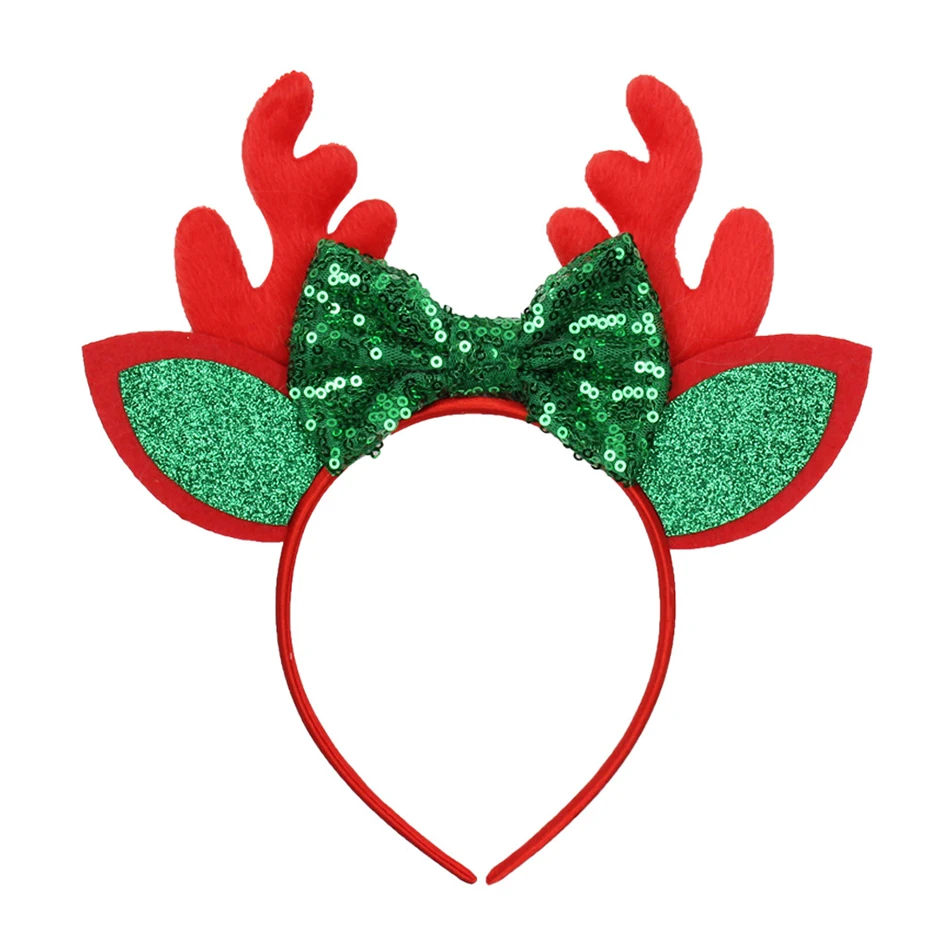 Christmas Headband Children Princess Party Accessories Kids Ear Hair Band for Halloween Birthday Christmas 3D Deer Sequin Adult