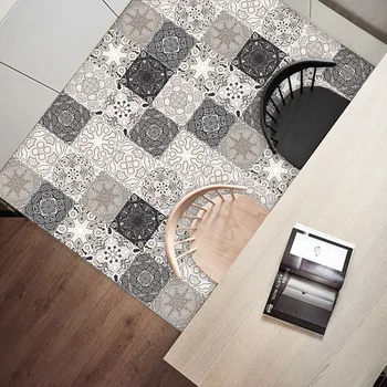 

10pcs Gray Retro Pattern Matte Surface Tiles Floor Sticker Transfers Covers for Bedroom Living Room Ground Waterproof Art Mural