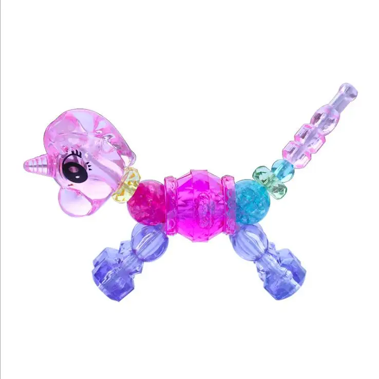 fashion Handmade Beads Cartoon Horse Unicorn Dog Cat DIY jewelry Toy Transparent Animal stretch twisty magic Kids bracelet Gift