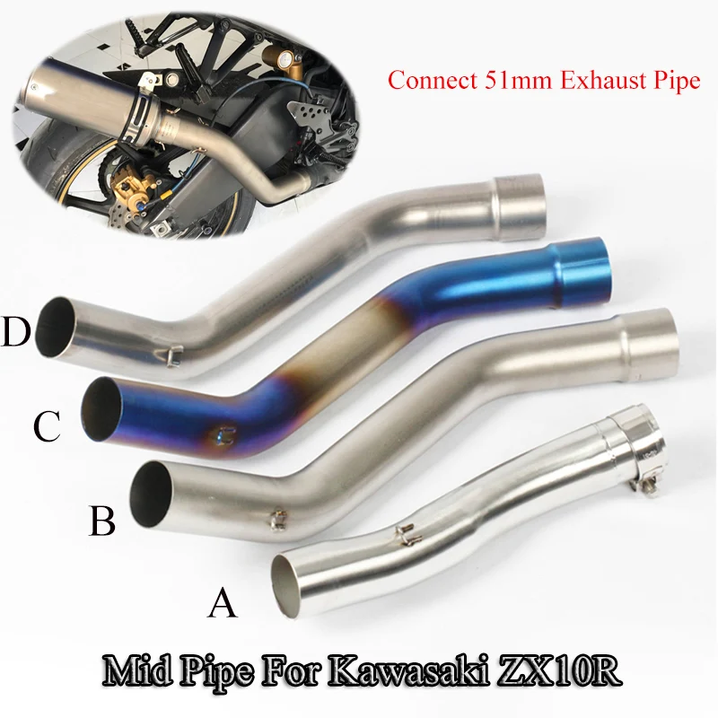 ZX10R Motorcycle Exhaust Link Pipe Mid Middle Pipe 51mm
