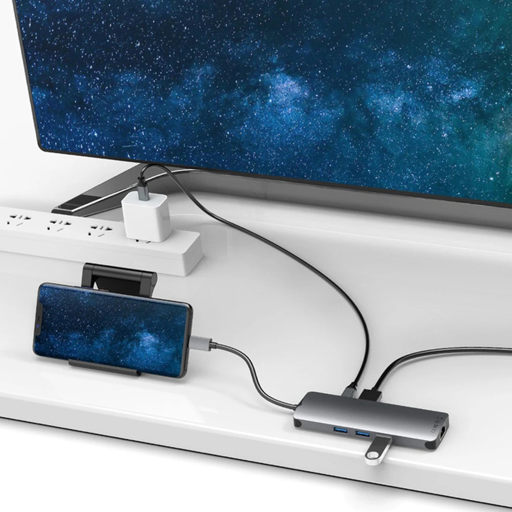 Tebe Тип-C USB концентратор до RJ45 4K HDMI C PD SD/TF устройство для чтения карт 3,5 мм аудио Интерфейс USB 3,0 9 в 1 многофункциональный адаптер для MacBook Pro