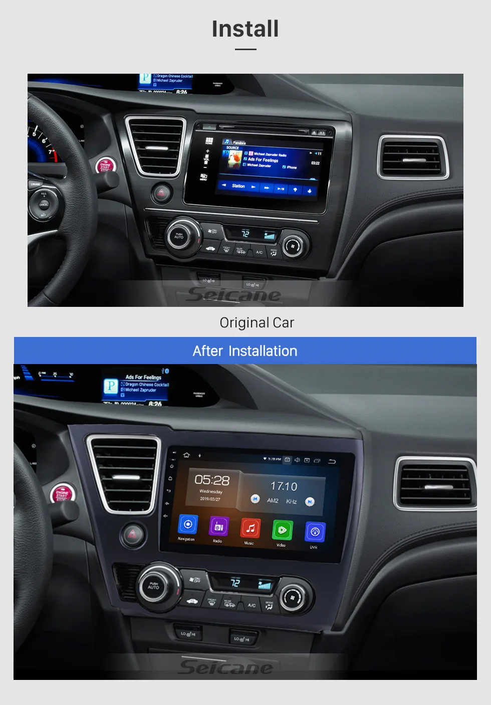 Seicane Автомобильный мультимедийный пейер для Honda Civic " Android 9,0 Bluetooth HD 1024*600 сенсорный экран автомобиля радио