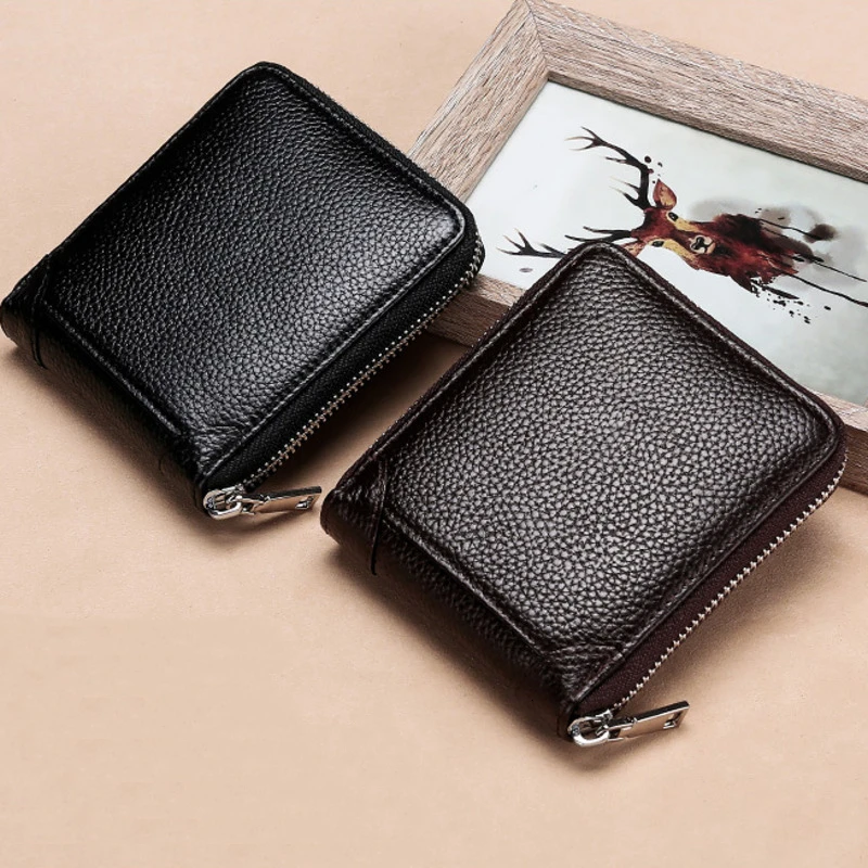 

2019 Fashion Classic Casual Man Wallet Short Fund Genuine Leather Zipper More Function Driver's License Card Package Cowhide