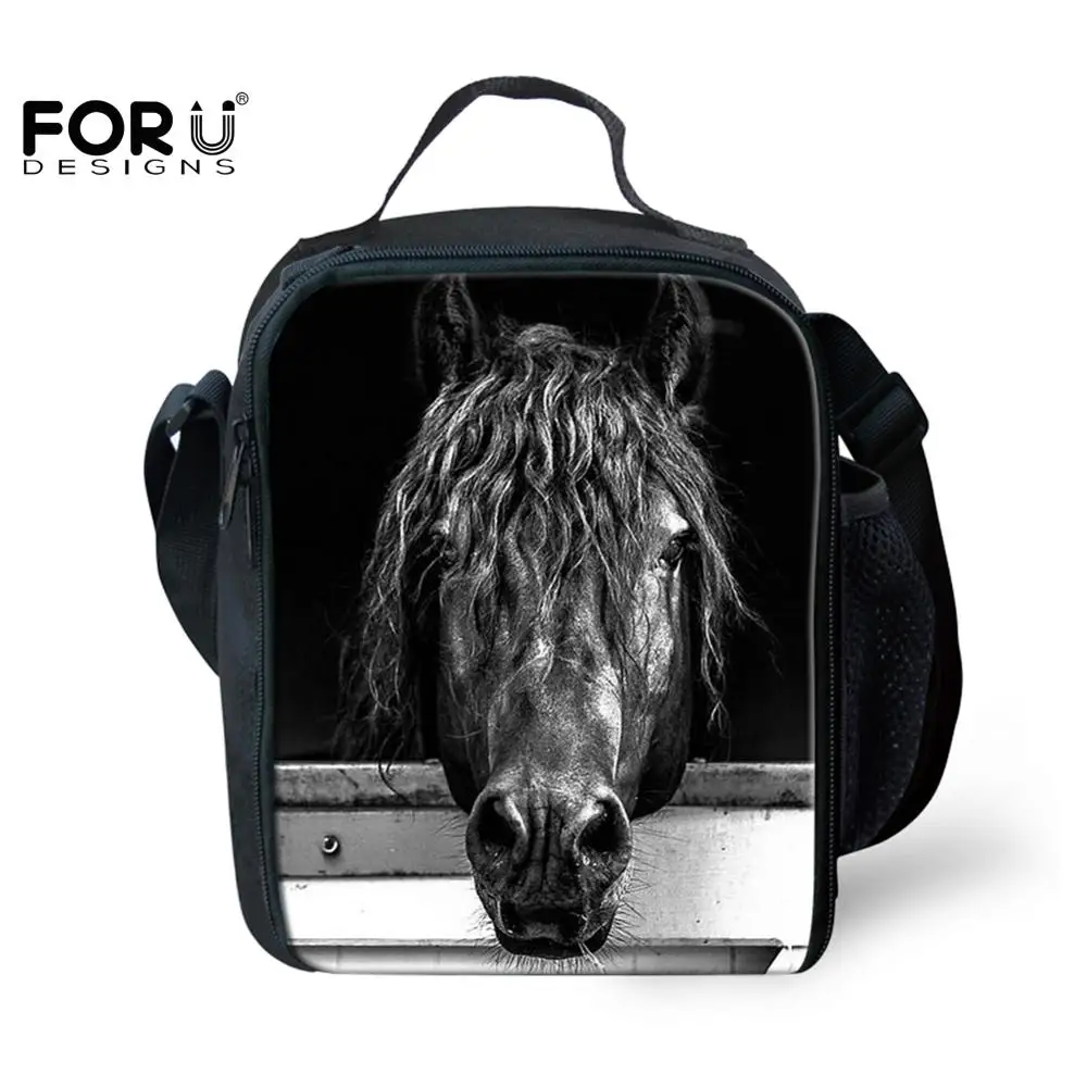 School Bags For Kids Pencil Case Set Crazy Horse 3D Printing  Black School-bag Fire Gold Horse