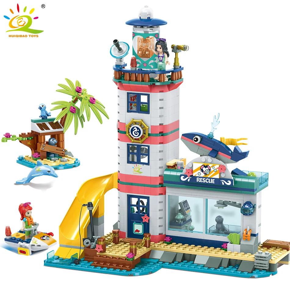 

Lighthouse Rescue Center Building Blocks Legoinglys Friends City Girl Dolphin Animal Figures Toys Boat Tower Bricks Girl Child