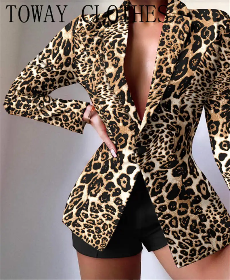 Leopard Print Lapel Collar Single 