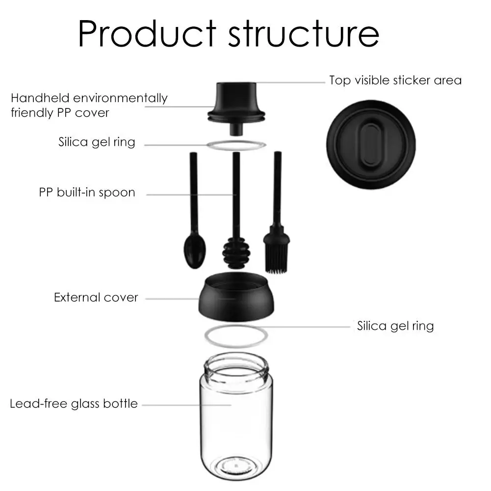 Kitchen Moisture-proof Seasoning Bottle Sealing Cover Spoon One Glass Seasoning Bottle Salt Pot MSG Bottle Oil Pot Honey Pot
