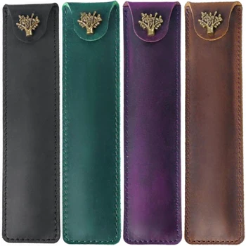 

Genuine Leather Pen Pouch Holder Single Pencil Bag Pen Case with Snap Button for Rollerball Fountain Ballpoint Pen