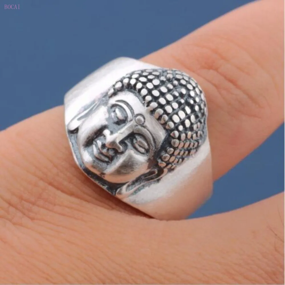 S990 кольцо из стерлингового серебра для мужчин ручной орнамент Ретро Личность буддизм голова Будды Кольцо мужское и женское матовое кольцо