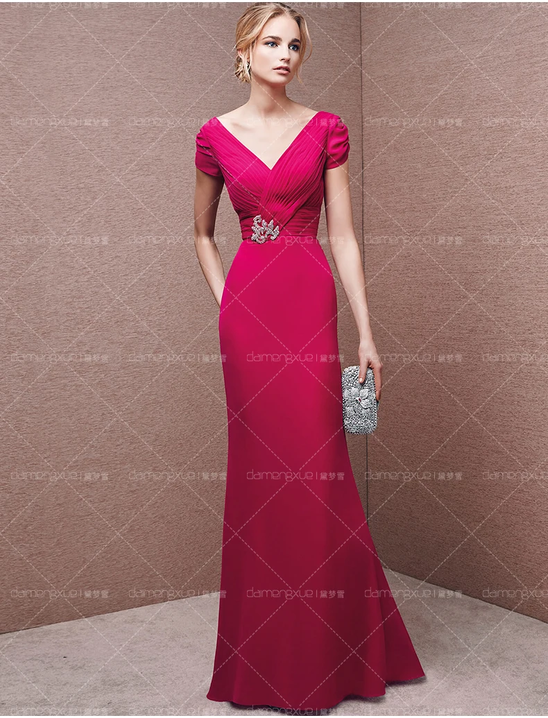 

2018 sexy v-neck backless vestido de festa custom formal party rose red evening gown robe de mariee mother of the bride dresses