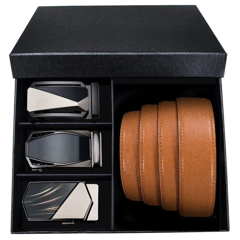 

Hi-Tie High Quality Genuine Leather Belts for Men Automatic Male Belt Box Set Men Dropshopping Brown Belts Cinturon Hombre