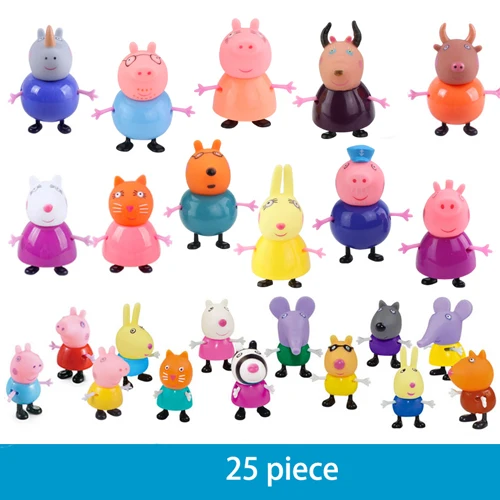 Свинка Пеппа, Джордж, мягкая голова, кукла, экшн-игрушка, фигурки с классом, сад, дом, автомобиль, кино, сцена, игра, детские развивающие игрушки - Цвет: 25 PCS