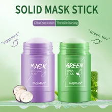 Máscara verde vara de limpeza de chá verde vara máscara de purificação de argila vara controle de óleo anti-acne berinjela cuidados com a pele clareamento 40g