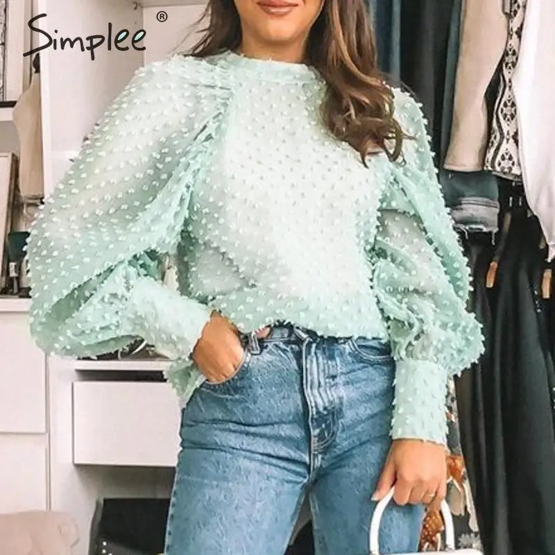 Skup Simplee eleganckie kwiatowe hafty damskie bluzki koszula bufiaste rękawy golfem kobiece szyfonowe bluzki topy Streetwear bluzki damskie