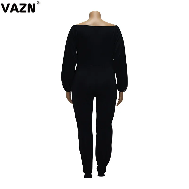 VAZN JLY18997 О-образным вырезом Новые однотонные шифоновые спортивные костюмы комбинезоны с длинным рукавом облегающие длинные рукава женские повязки Длинные Комбинезоны