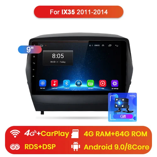 Junsun 4 г+ 64 г CarPlay DSP Android 8,1 автомобильный радио мультимедиа аудио плеер для hyundai ix35 Tucson 2 LM 2011 2012 2013 без DVD - Цвет: 4G (4GB 64GB)