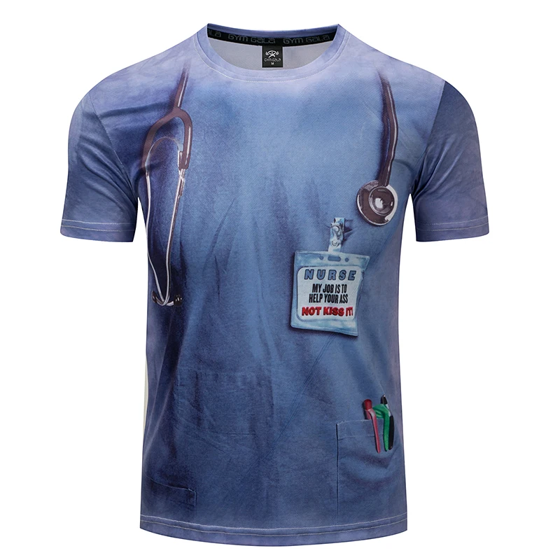 

Blue Short Sleeve Men's Handsome Workwear T-Shirt, Summer Fashion O-Neck Clothes Creative Personality Sports Short Sleeve S-3XL