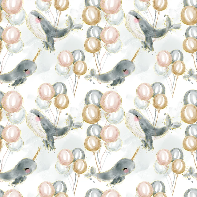 Polyester Satin Fabric for Dress Cute Whale Custom Printed Marine Animal Pattern Cloth Sewing DIY Handmade Patchwork S0257