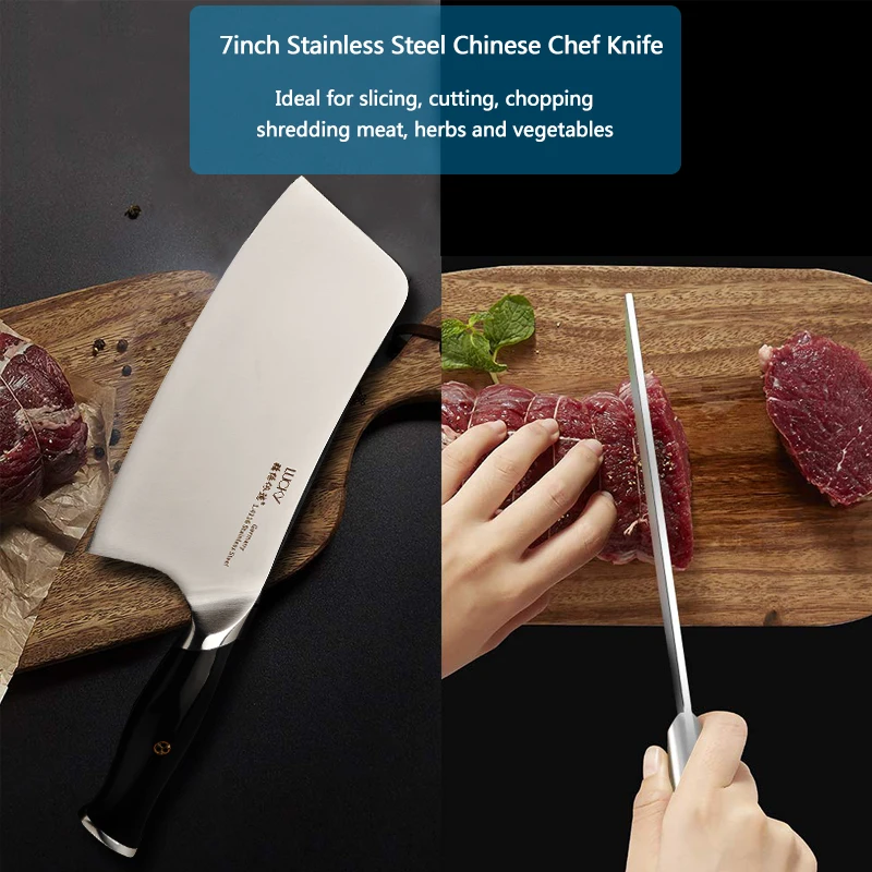  7inch Chinese Cleaver Knife Kitchen German Stainless Steel Sharpness Chopping Meat Fish Filleting S - 32789265320