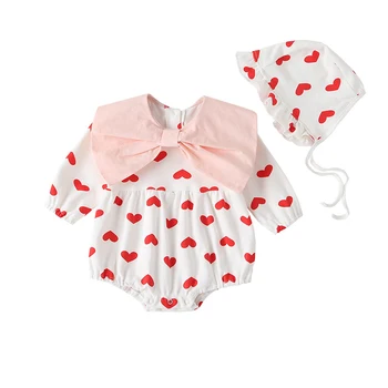 

2020 New Baby Girl Clothes Set Newborn Baby Long Sleeved Autumn Spring Clothing Loveling Heart Romper + Hat 2PCS Outfits