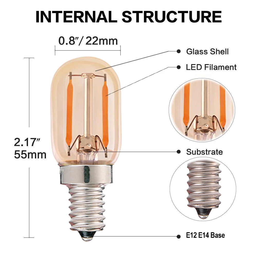 Energy-Efficient LED Fridge Light Bulb, E14 Small Screw, 0.5W-1W