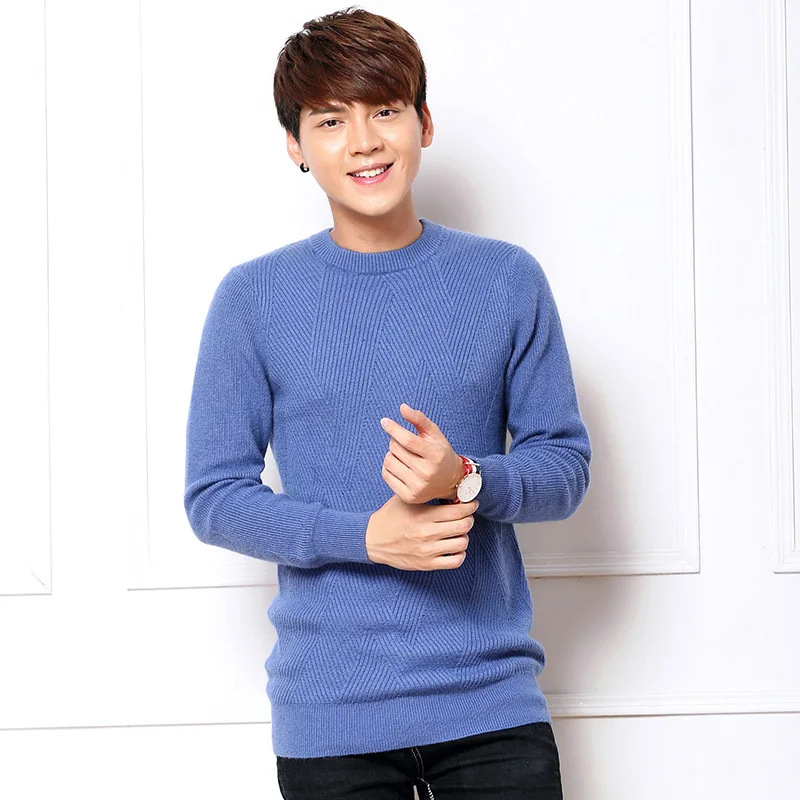 

New spring and autumn men's round collar mat knitting sweater and thick jumper