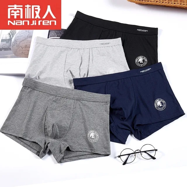 2022 Men Underwear Boxer Shorts Panties Solid Shorts Brand Underpants Men 100% Cotton Breathable Mid Waist Shorts Men L-3XL 4pcs O