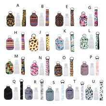 Garrafas vazias recarregáveis portáteis do curso de 1 oz com conjunto do suporte do chaveiro wristlet chaveiro garrafa recipiente com tampas da aleta