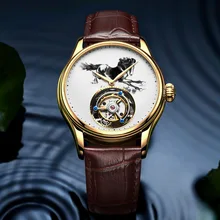 Бренд Топ мужские часы tourbillon механические полые мужские часы трендовая живопись чернилами все стальные Роскошные креативные популярные мужские часы