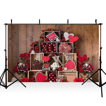 

Happy Valentine's Day Photography Background Rose Gift Wooden Cart Free Shipping Vinyl Wall Photoshoot Backdrops