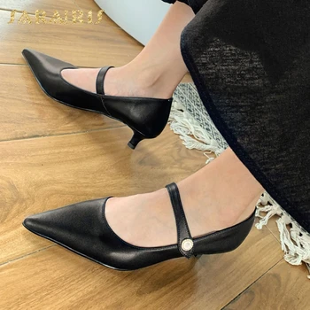 

Sarairis New Fashion Genuine Cow Leather Strange Style Comfortable Pumps Woman Shoes Pointed Toe Black Shoes Women Pumps