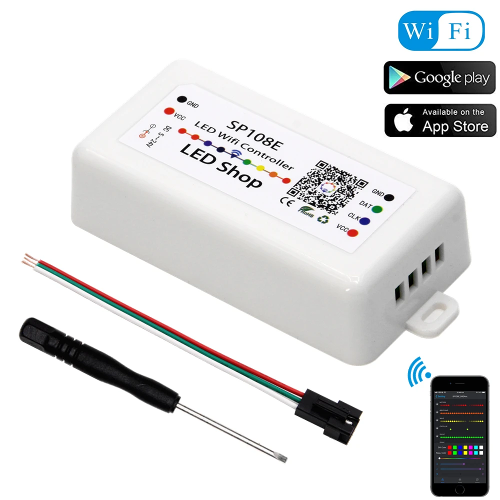 

SP108E LED Magic Controller WIFI DC5-24V Pixels for WS2811 2812 2801 6803 IC LED Strip light Support IOS / Android APP