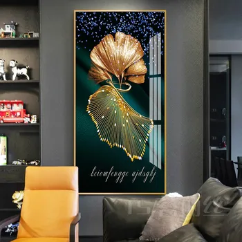 

Nordic Light Luxury Home Entrance Porch Diamond Painting Full Drill Vertical Corridor Modern Minimalist Ginkgo Leaf 5D