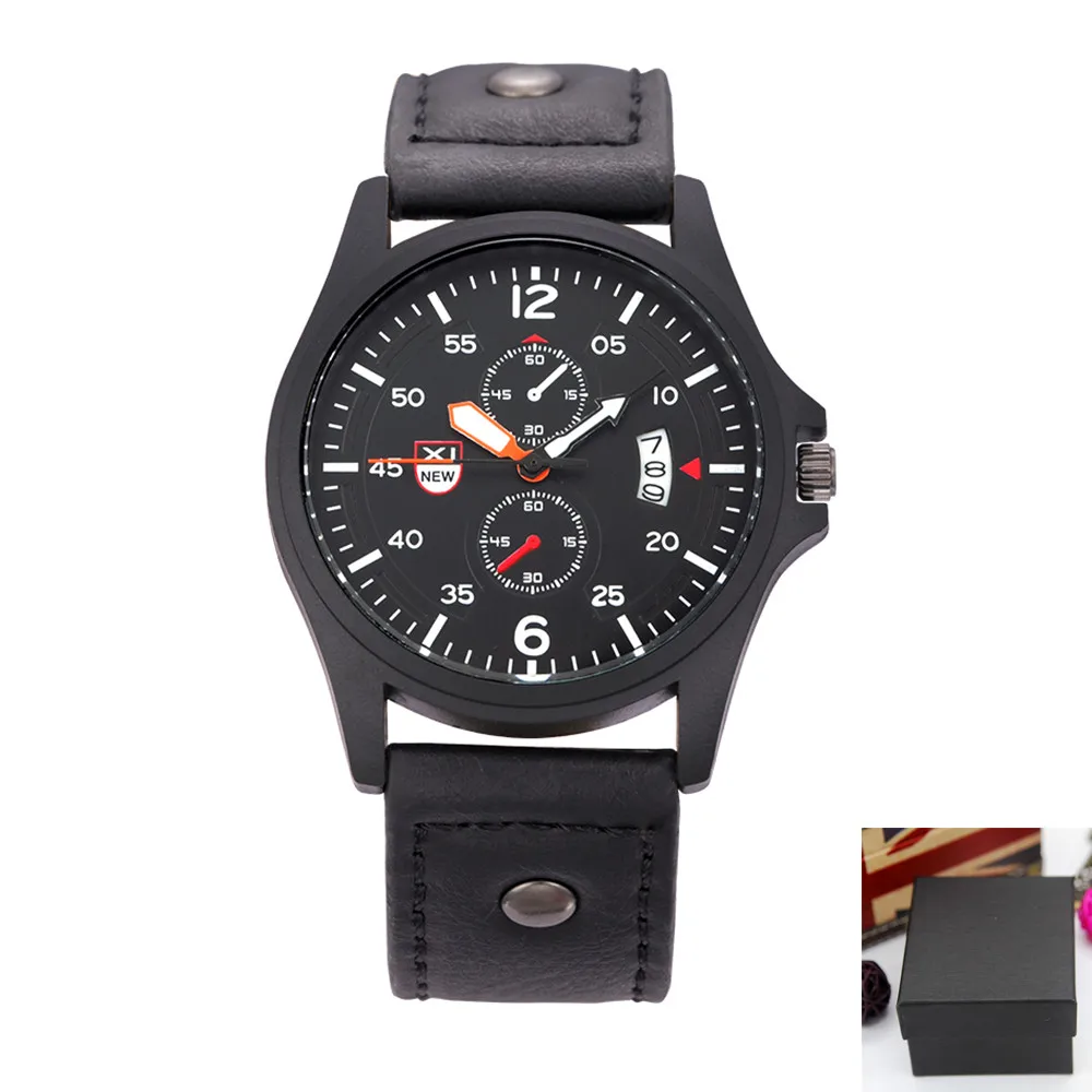

XINEW Latest Brand Watches Mens Fashion Leather Band Date Quartz Watch Students Military Army Sports Wristwatches Montre Homme