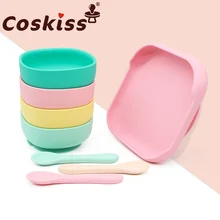 Coskiss – assiette à manger en Silicone pour bébé, solide, dessins animés pour enfants, vaisselle d'entraînement à l'aspiration, bols d'alimentation pour enfants 