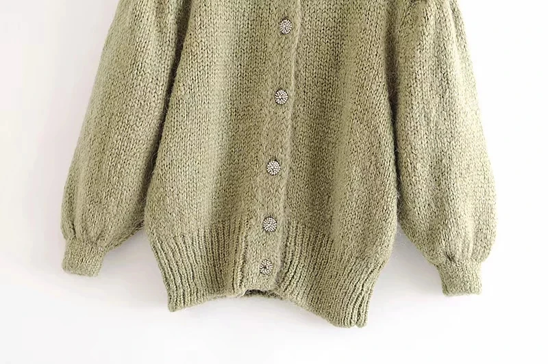 Зимний зеленый Укороченный кардиган, Женский вязаный свитер, повседневный Вязаный Кардиган с длинным рукавом, зимняя одежда для женщин