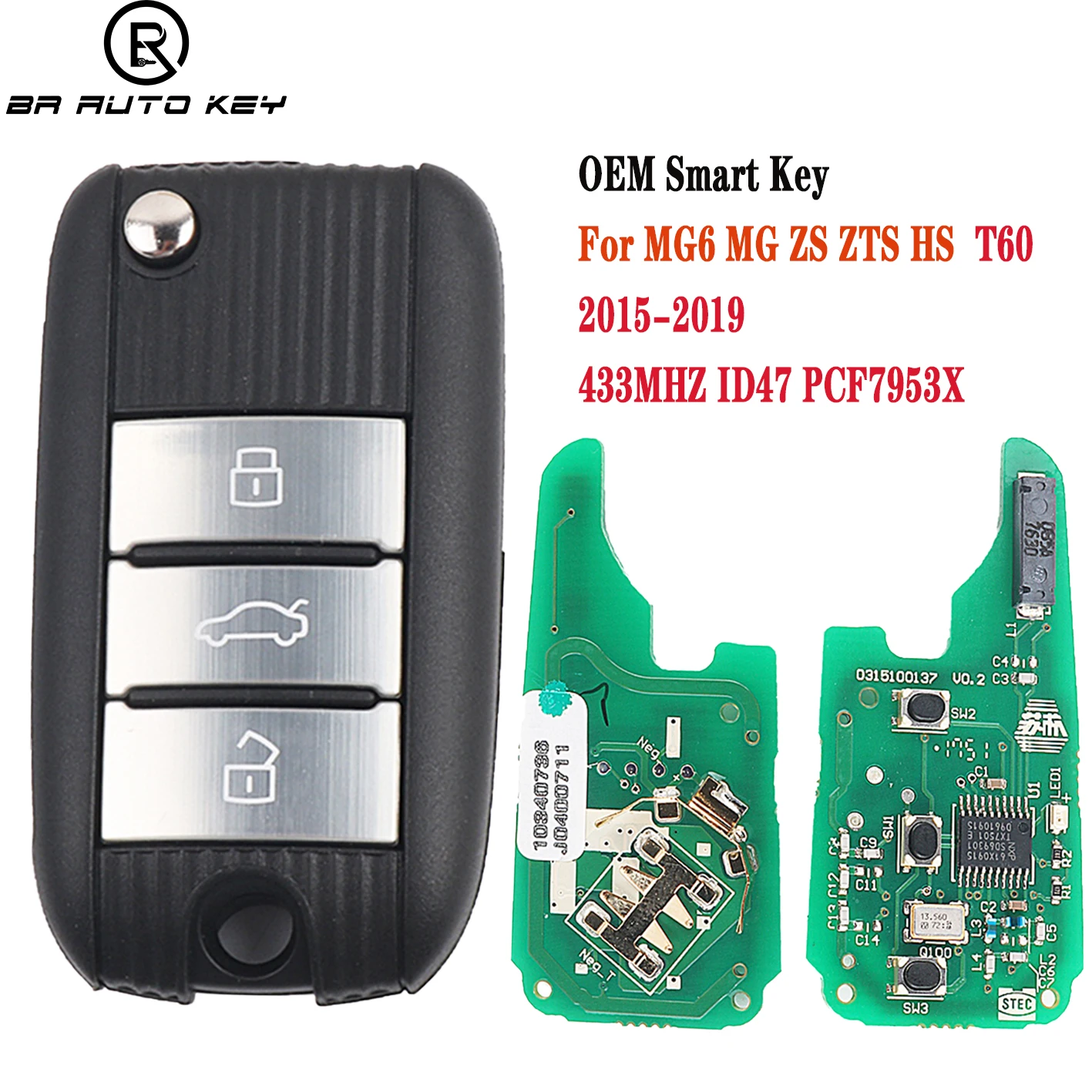 Genuine 3 buttons Remote Car key Fob for MG5 MG Morris Garages ZS MG6 MG5 HS EV 2017 2018 2019 2020 2021 433mhz ID47 PCF7961X