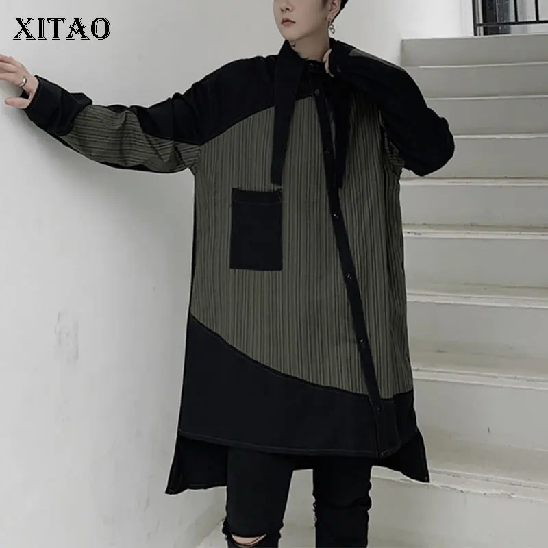 XITAO Tide Лоскутная полосатая блузка с карманами женская одежда модная Осенняя Новинка Женские топы и блузки XJ2576