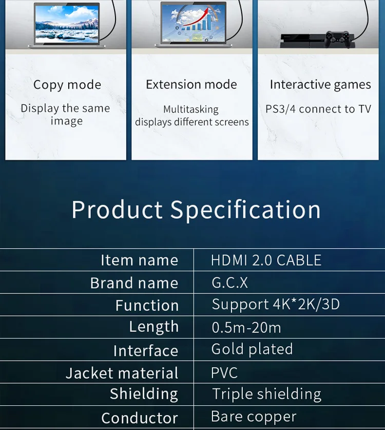 GCX Высокоскоростной HDMI 2,0 кабель с Ethernet 4K 60HZ для сплиттера расширитель адаптер PS4 Xiaomi tv Box 0,5 м 1 м 1,5 м 3 м 5 м 10 м 15 м