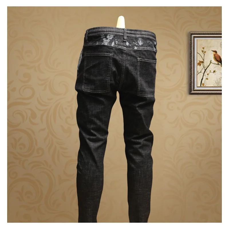 Camouflage Print Spliced Jeans Mens Streetwear Black Skinny Jeans Pants for Cowboys Men dsq PSMJ80