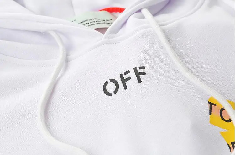 18ss Off-White пожарный пояс Предупреждение для мужчин/женщин Пара моделей Осень Зима Повседневная хлопковая свободная толстовка с капюшоном куртка