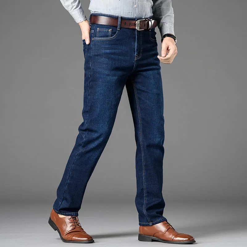 Great Value New Men's Plus velvet warm thick jeans trousers casual trend large size winter straight slim fashion wash plus velvet denim