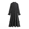 Aachoae Vintage Elegant Bow Tie Collar Print Dress Women Long Sleeve Ruffle Midi Dress Elastic Waist Casual Black Dresses 2022 ► Photo 3/6