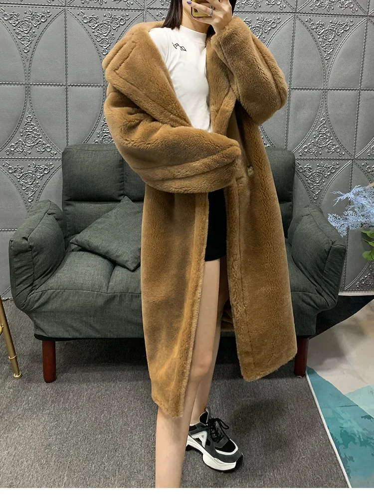 natural sheep fur wool blends women winter coat (17)