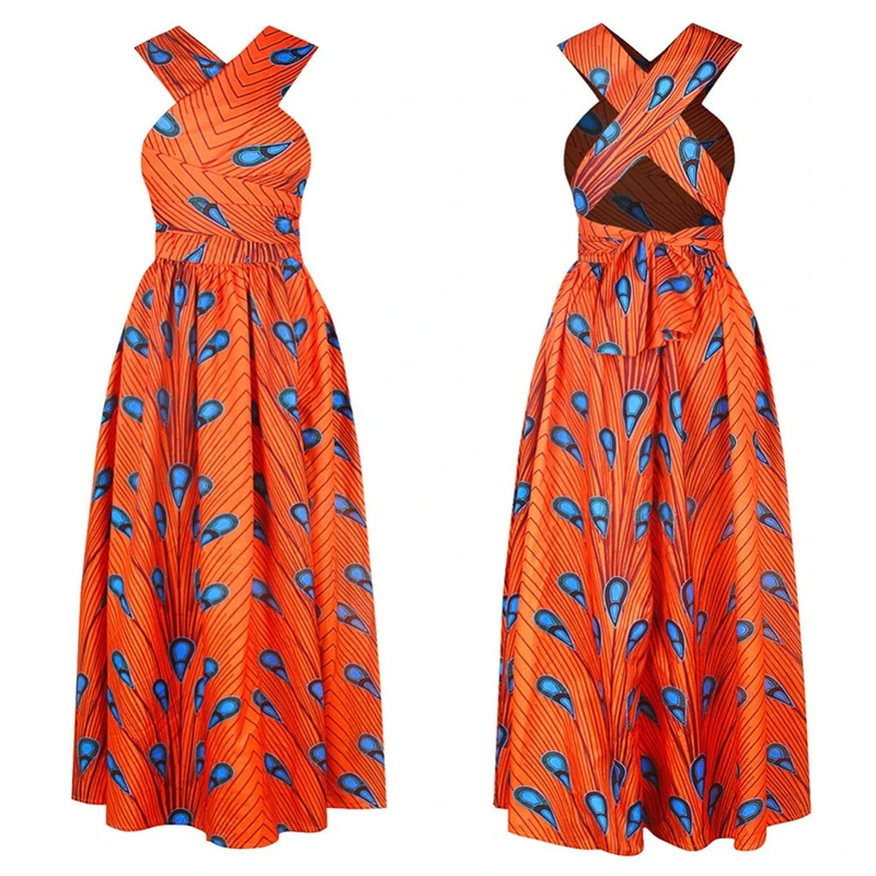 Летние африканские платья для женщин вечерние новости Дашики рубашка в африканском стиле одежда длинная одежда Базен DIY шнуровка модная одежда - Цвет: Color 5 Dress